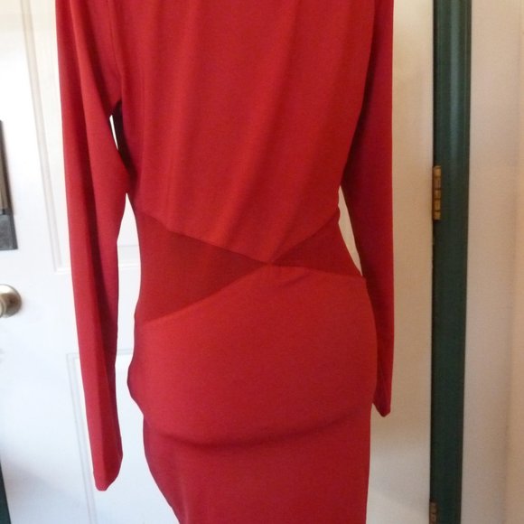 BLVD Collection Women's Red Dress with Peek-a-boo Sides, Long Sleeve - Picture 3 of 8